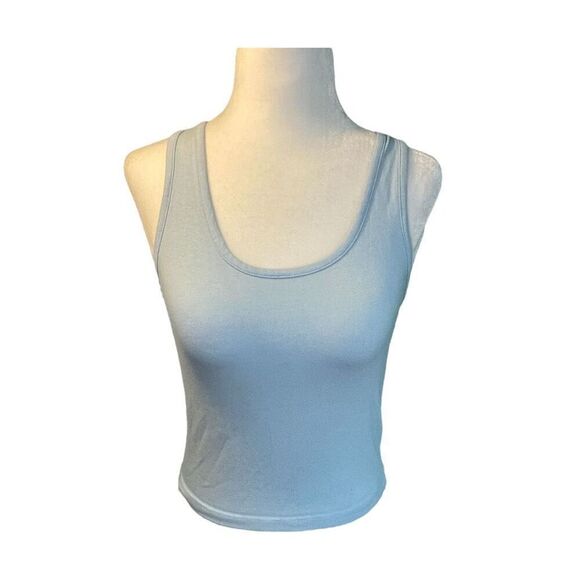 Basic Cropped Racerback Tank Top Pastel Blue Stretch Knit Cotton Spandex S - Picture 1 of 5